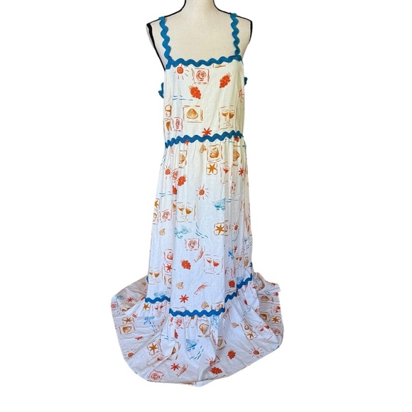 Cece Womens Sleeveless Linen Blend Tiered Maxi Sundress Nautical Beach Size XL - Picture 4 of 13